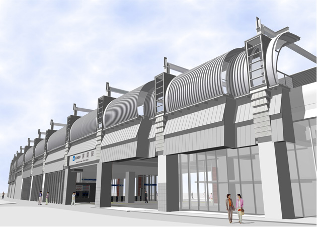 01. 南東部より駅舎全体を見る