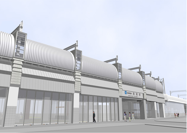 03. 南西部より駅舎全体を見る